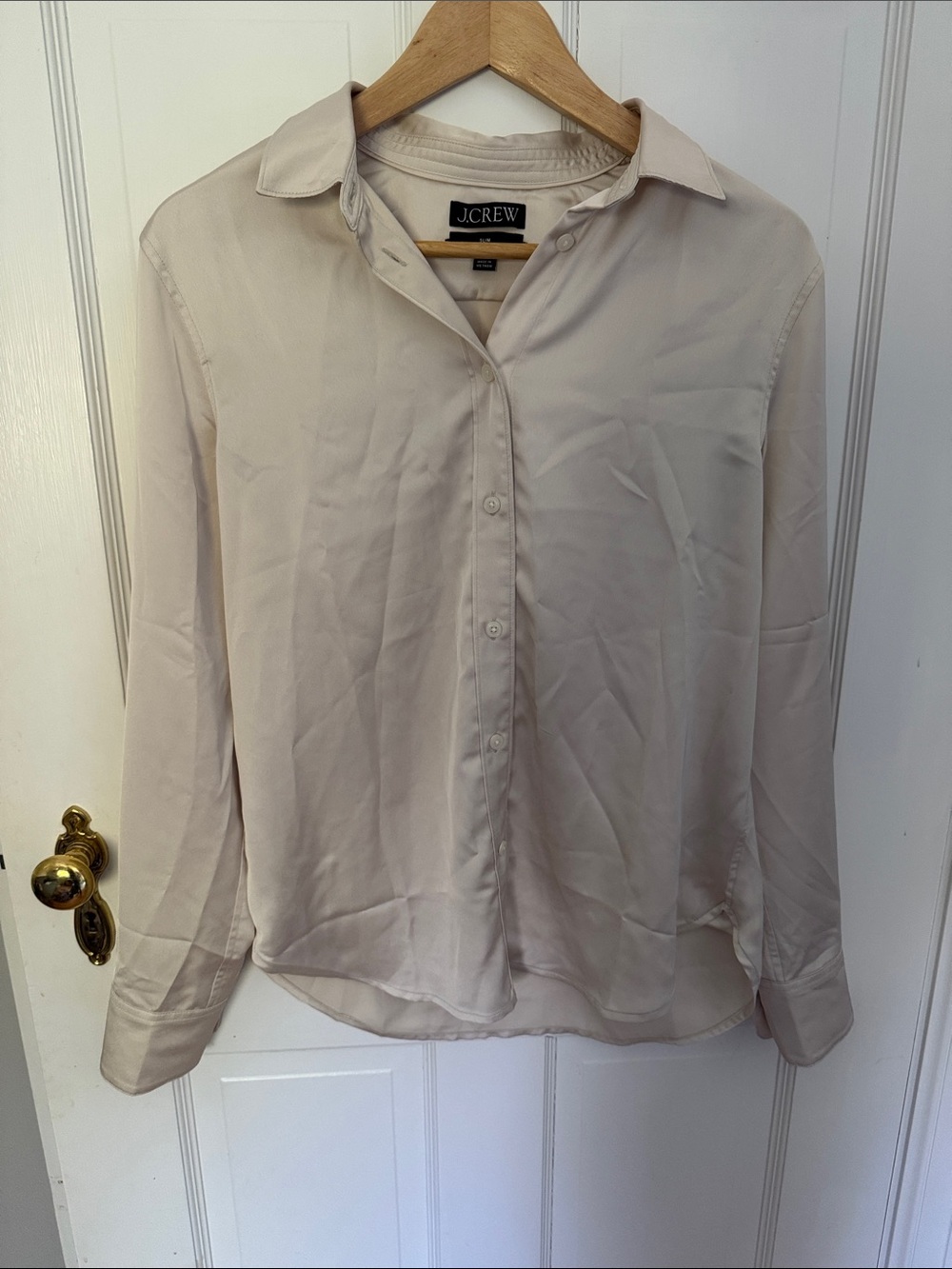 NWOT J. Crew Pale Beige Silk-Look Button Front Blouse